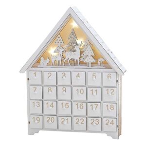 Adventný kalendár drevený svietiaci Domček so šuflíčkami