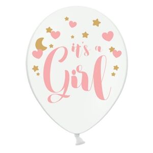 Balóniky 50 ks latexové "It 'a Girl" biely, ružová potlač 30 cm