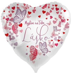 Balónik fóliový s českým nápisom Myslím na Tebe, Lásko 43 cm