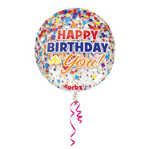 Balónik fóliový ORBZ Happy Birthday s konfetami 38 x 40 cm