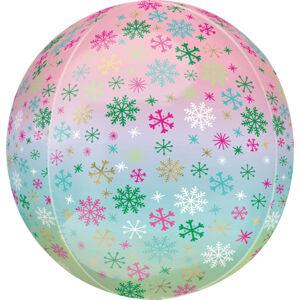 Balónik fóliový OBRZ guľa Ombré snehové vločky 40 cm