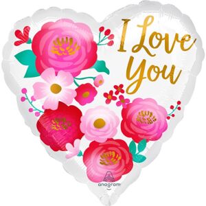 BALÓNIK fóliový Srdce biele s ružami I Love You 43cm