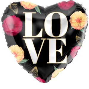 BALÓNIK fóliový Srdce čierne s kvetmi Love