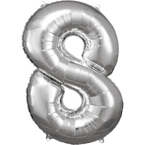 Balónik fóliový číslica 8 strieborný 53 x 83 cm