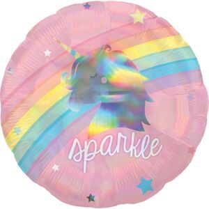Balónik fóliový dúhový Sparkle s jednorožcom guľatý