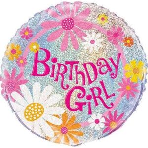 BALÓNIK fóliový holografický Birthday Girl Kvety 46cm