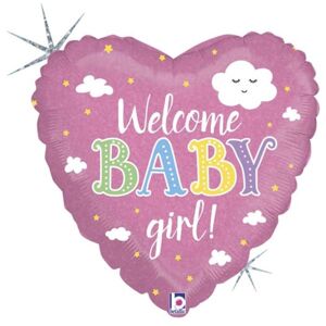 Balónik fóliový Srdce Welcome Baby Girl! 46 cm
