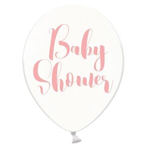 BALÓNIKY kryštálové biele s ružovým nápisom Baby Shower 30cm 6ks
