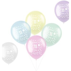 Balóniky latexové 11. narodeniny pastelový mix 33 cm 6 ks