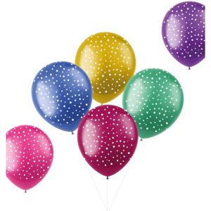 BALÓNIKY latexové metalické Bodky a hviezdičky mix farieb 33 cm 6 ks