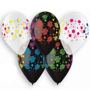 BALÓNIKY latexové s bodkami Happy Birthday mix 5 ks
