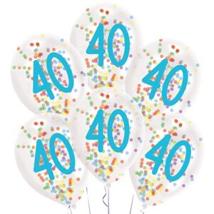 Balóniky latexové transparentné s konfetami "40" 27,5 cm 6 ks