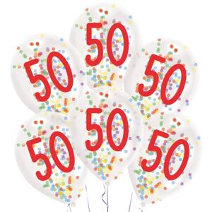 Balóniky latexové transparentné s konfetami "50" 27,5 cm 6 ks
