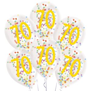 Balóniky latexové transparentné s konfetami "70" 27,5 cm 6 ks