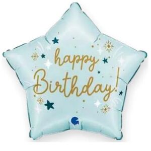 Balónik fóliový Hviezda Happy Birthday svetlo modrá 46 cm