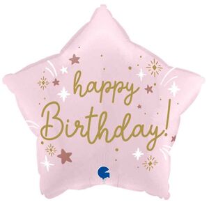 Balónik fóliový Hviezda Happy Birthday svetlo ružová 46 cm
