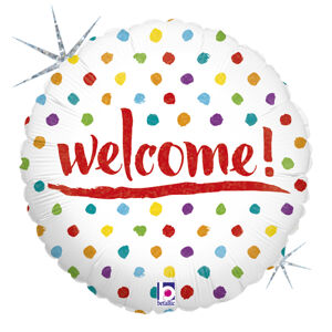 Balónik fóliový s bodkami Welcome 46 cm