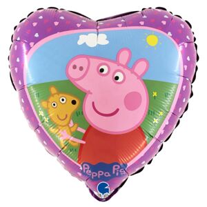 Balónik fóliový srdce Prasiatko Peppa s medvedíkom 46 cm