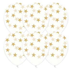 Balónik latexový TRANS s potlačou zlatej hviezdy 6 ks