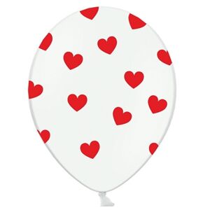 Balónik latexový biely s červenými srdiečkami