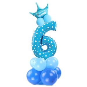 Balónový set Číslica 6 s korunkou na podstavci modrý