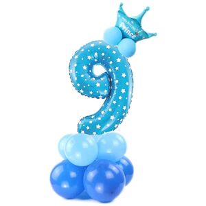 Balónový set Číslica 9 s korunkou na podstavci modrá