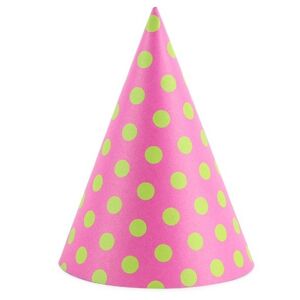 Čiapočky na párty papierové s bodkami ružové 16 cm, 6 ks