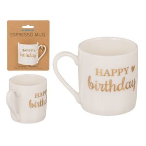 Darčekový hrnček na espresso zlatý nápis Happy Birthday