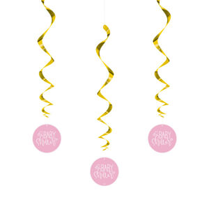 Dekorácia závesná Špirály Baby Shower ružovo-zlaté 3 ks
