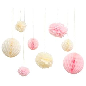 Dekorácia závesné Gule a pom poms Princess party 8 ks