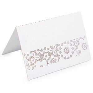 Menovky papierové Čipková bordúra biela perleť 50 ks