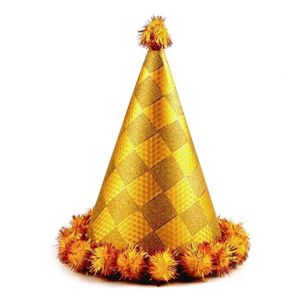 Party čiapočka s brmbolcami zlatá 2 ks