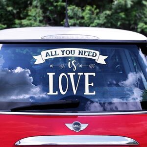 SAMOLEPKA na auto "All you need is love" biela 33 x 45 cm
