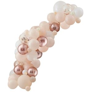 SET balónikov na balónikový oblúk s látkovými kvetmi Rose Gold/biela/broskyňová 70ks