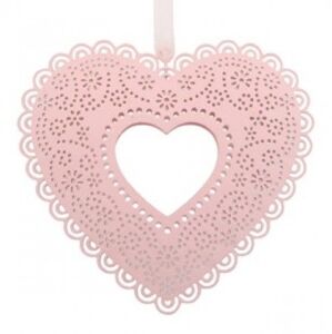 Srdce závesné kovové pastelovo ružové 12,5 x 11,5 cm