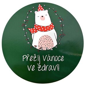 Samolepka "Přežij Vánoce ve zdraví" Ľadový medveď - zelená 10 cm