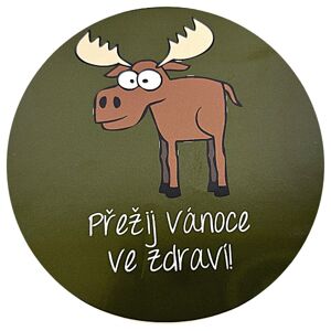 Samolepka "Přežij Vánoce ve zdraví" sob zelný 10 cm