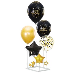 Súprava balónikov so stojanom Happy Birthday čierna/zlatá 6 ks