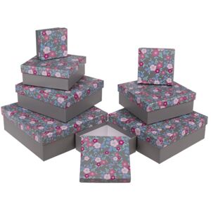 Set darčekových boxov šedé s kvetmi 22,5 x 22,5 x 8 cm 8 ks