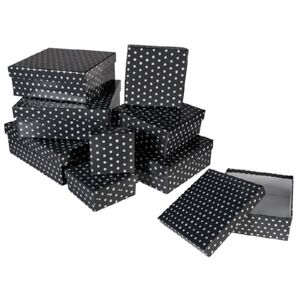 Súprava darčekových boxov tmavo šedá s bodkami 22,5 x 22,5 x 8 cm 8 ks