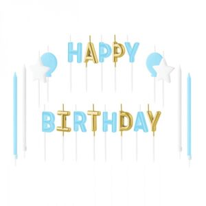 Sviečky tortové Happy Birthday písmená modrá/zlatá